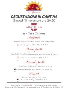 DEGUSTAZIONE IN CANTINA GIOVEDI 10 NOVEMBRE ORE 20:30